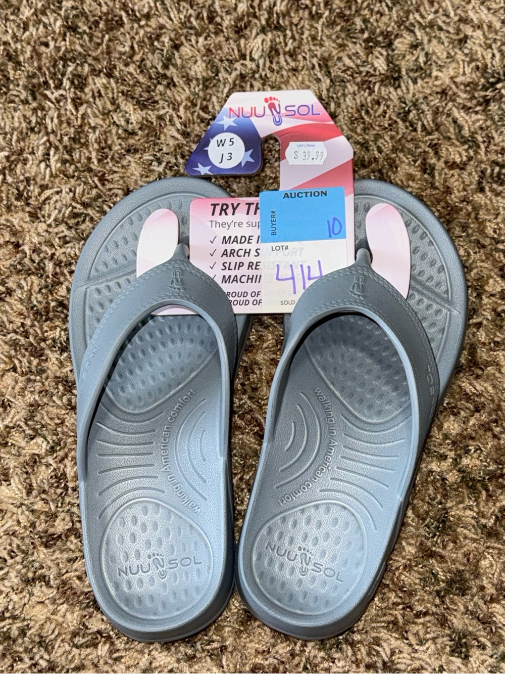 NuuSol Cascade Flip Flop Thong Sandal Women’s 5 Slate Gray New USA